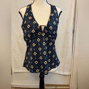 Lands’ End blue& gold floral tank top size 14/removable pads/halter tie